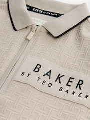 Baker by Ted Baker Quarter Zip 100% Cotton Textured Polo Shirt - Image 7 of 9