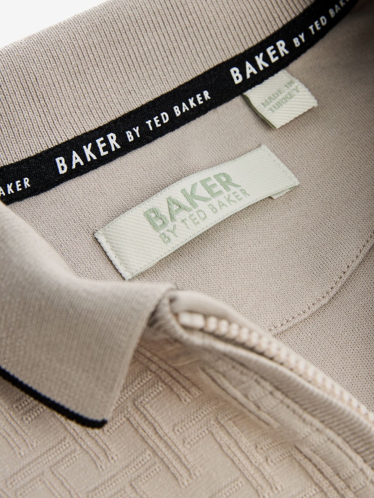 Baker by Ted Baker Quarter Zip 100% Cotton Textured Polo Shirt - Image 9 of 9
