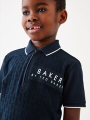 Baker by Ted Baker Quarter Zip 100% Cotton Textured Polo Shirt - Image 4 of 9