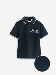 Baker by Ted Baker Quarter Zip 100% Cotton Textured Polo Shirt - Image 5 of 9