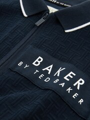 Baker by Ted Baker Quarter Zip 100% Cotton Textured Polo Shirt - Image 7 of 9