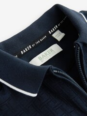 Baker by Ted Baker Quarter Zip 100% Cotton Textured Polo Shirt - Image 9 of 9