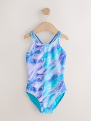 Blue Swirl Double Strap Swimsuit (3-16yrs) - Image 1 of 3