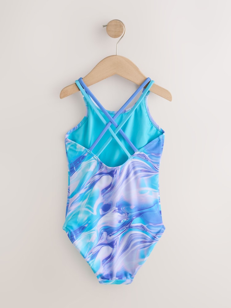 Blue Swirl Double Strap Swimsuit (3-16yrs) - Image 2 of 3 Blue Swirl Double Strap Swimsuit (3-16yrs) - Image 2 of 3