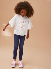 White Textured Floral Applique Frill 100% Cotton Sleeve T-Shirt (3-16yrs) - Image 2 of 7
