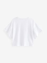 White Textured Floral Applique Frill 100% Cotton Sleeve T-Shirt (3-16yrs) - Image 6 of 7
