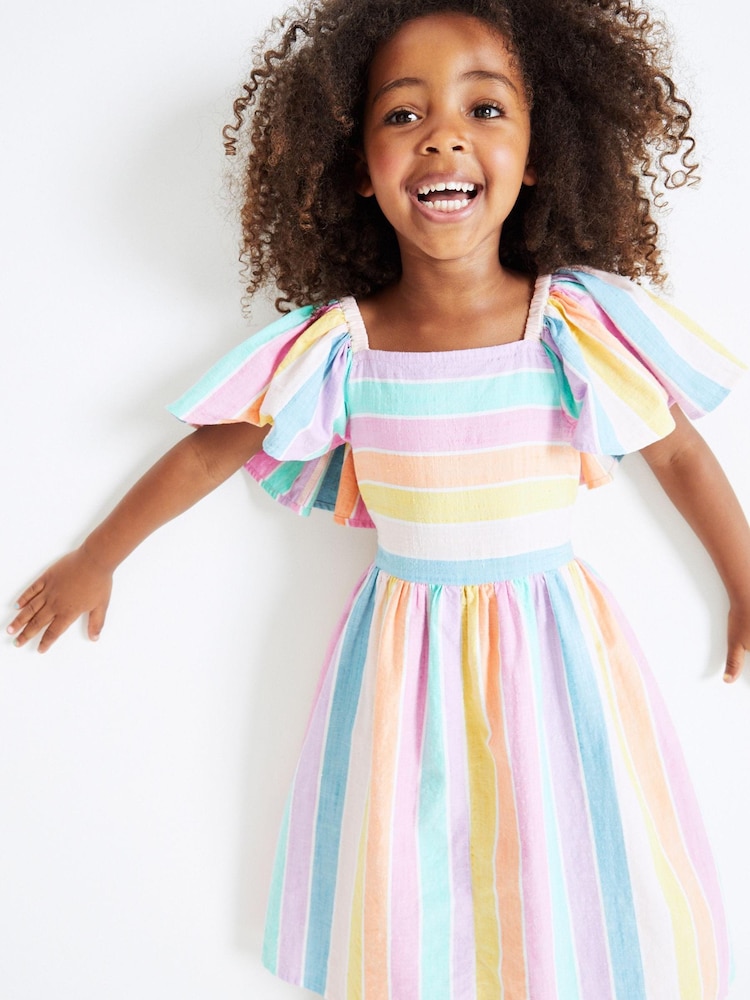 Regenbogenfarben gestreift - Kleid mit Flügelärmeln (3–16 Jahre) - Bild 1 von 6