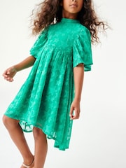Bright Green Star Jacquard Party Dress (3-16yrs) - Image 1 of 6