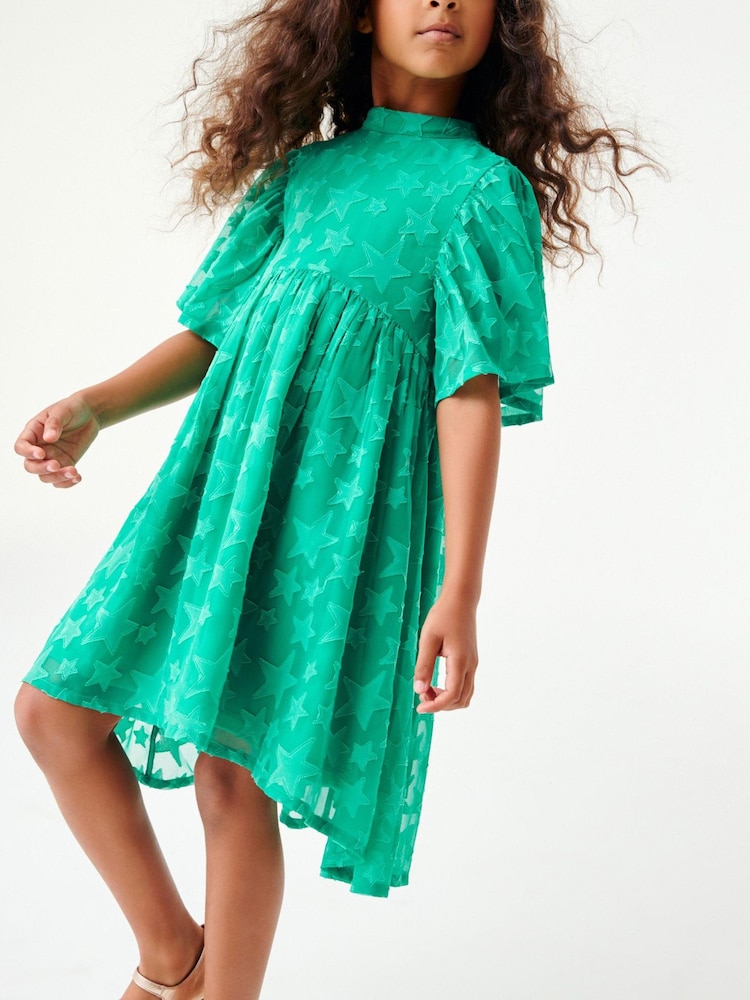 Bright Green Star Jacquard Party Dress (3-16yrs) - Image 1 of 6