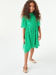 Bright Green Star Jacquard Party Dress (3-16yrs) - Image 2 of 6