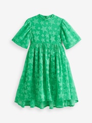 Bright Green Star Jacquard Party Dress (3-16yrs) - Image 5 of 6