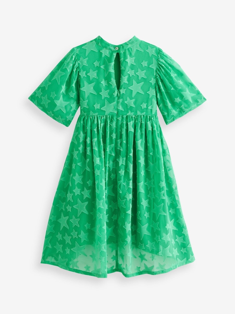 Bright Green Star Jacquard Party Dress (3-16yrs) - Image 6 of 6
