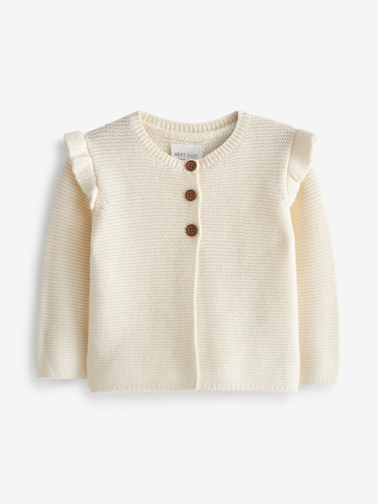 Ecru Cream Baby Frill Shoulder Knitted Cardigan (0mths-2yrs) - Image 2 of 3