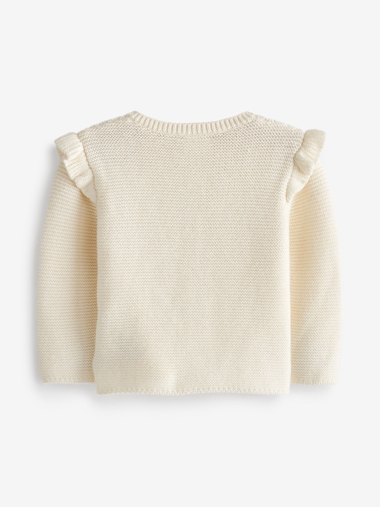 Ecru Cream Baby Frill Shoulder Knitted Cardigan (0mths-2yrs) - Image 3 of 3