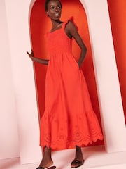 M&Co Red Broderie Tiered Midi Dress - Image 1 of 2