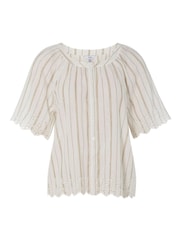 M&co Gestreifte Bluse mit Metallic-Fasern und Lochstickerei, Weiss - Bild 2 von 2