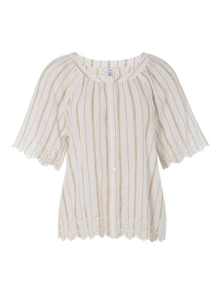 M&co Gestreifte Bluse mit Metallic-Fasern und Lochstickerei, Weiss - Bild 2 von 2