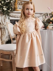 Auster, Elfenbein, Creme - Taftkleid für besondere Anlässe mit Perlenbesatz (3–16 Jahre) - Bild 1 von 2
