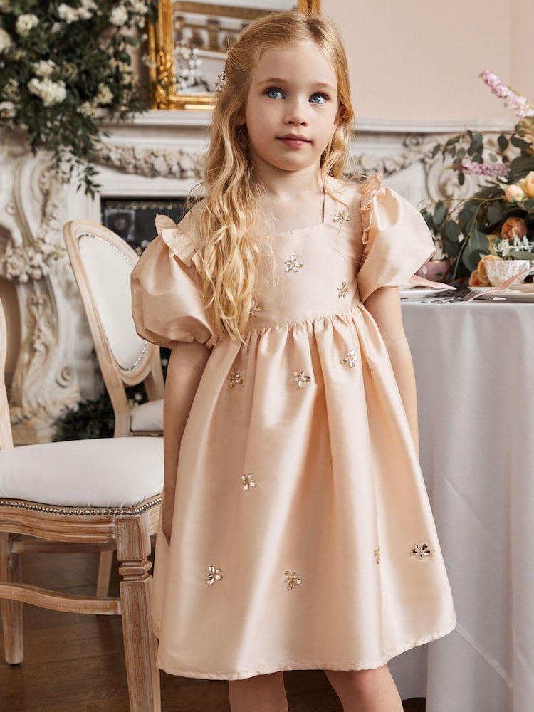 Auster, Elfenbein, Creme - Taftkleid für besondere Anlässe mit Perlenbesatz (3–16 Jahre) - Bild 1 von 2