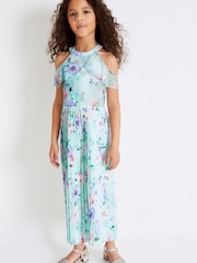 Mint Green Floral Print Wide Leg Jumpsuit (3-16yrs) - Image 1 of 6