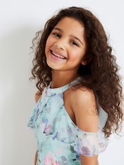 Mint Green Floral Print Wide Leg Jumpsuit (3-16yrs) - Image 2 of 6