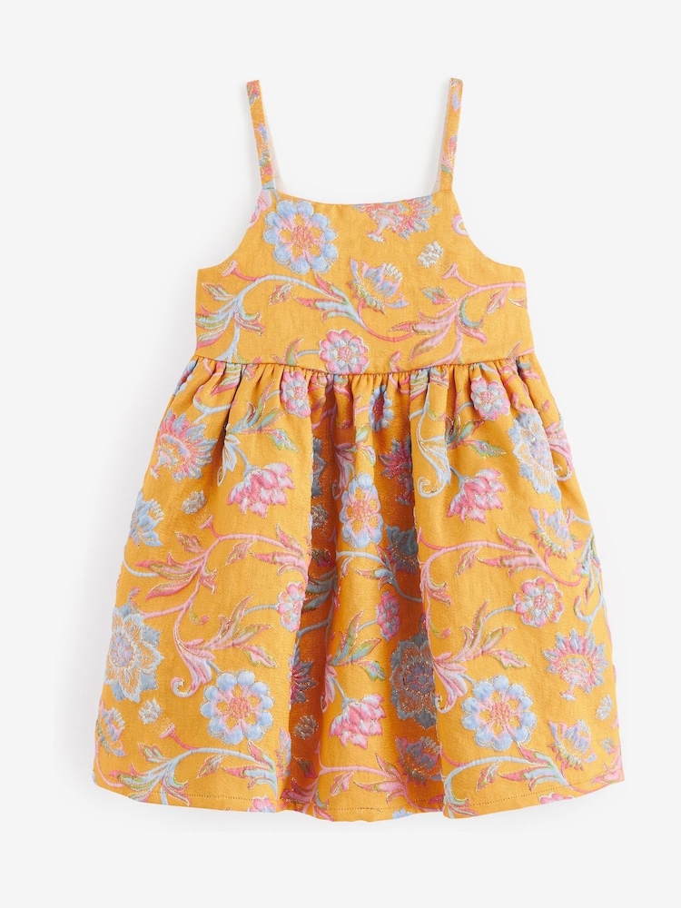 Gelb mit Blumenmuster - Jacquard Partykleid (6-16 Jahre) - Bild 1 von 2