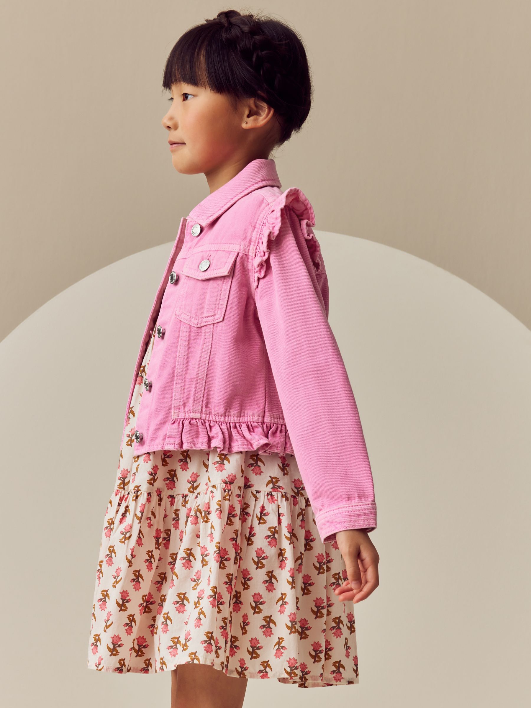 Buy Bright Pink Frill Shoulder Denim Jacket (3-16yrs) from