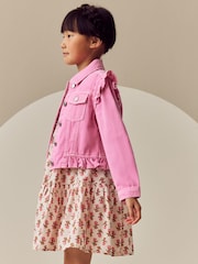 Bright Pink Frill Shoulder Denim Jacket (3-16yrs) - Image 10 of 13