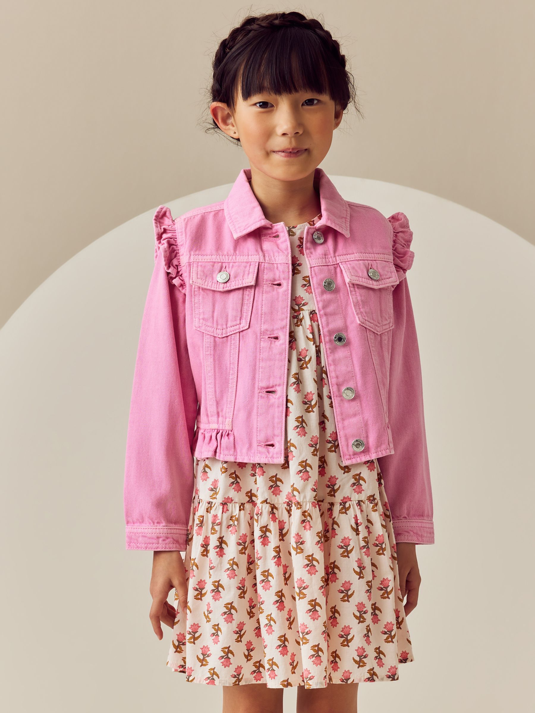 Buy Bright Pink Frill Shoulder Denim Jacket (3-16yrs) from