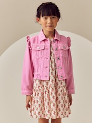 Bright Pink Frill Shoulder Denim Jacket (3-16yrs) - Image 11 of 13
