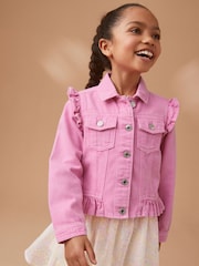 Bright Pink Frill Shoulder Denim Jacket (3-16yrs) - Image 2 of 8