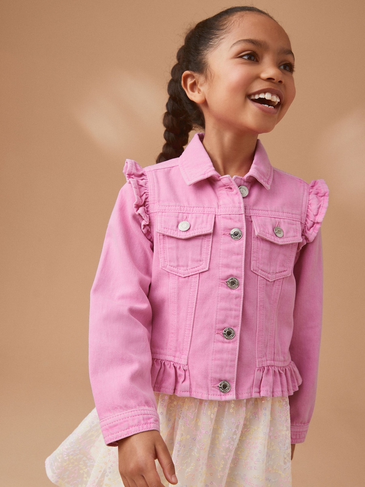 Bright Pink Frill Shoulder Denim Jacket (3-16yrs) - Image 2 of 8