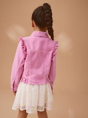 Bright Pink Frill Shoulder Denim Jacket (3-16yrs) - Image 3 of 8