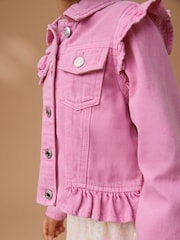 Bright Pink Frill Shoulder Denim Jacket (3-16yrs) - Image 4 of 8