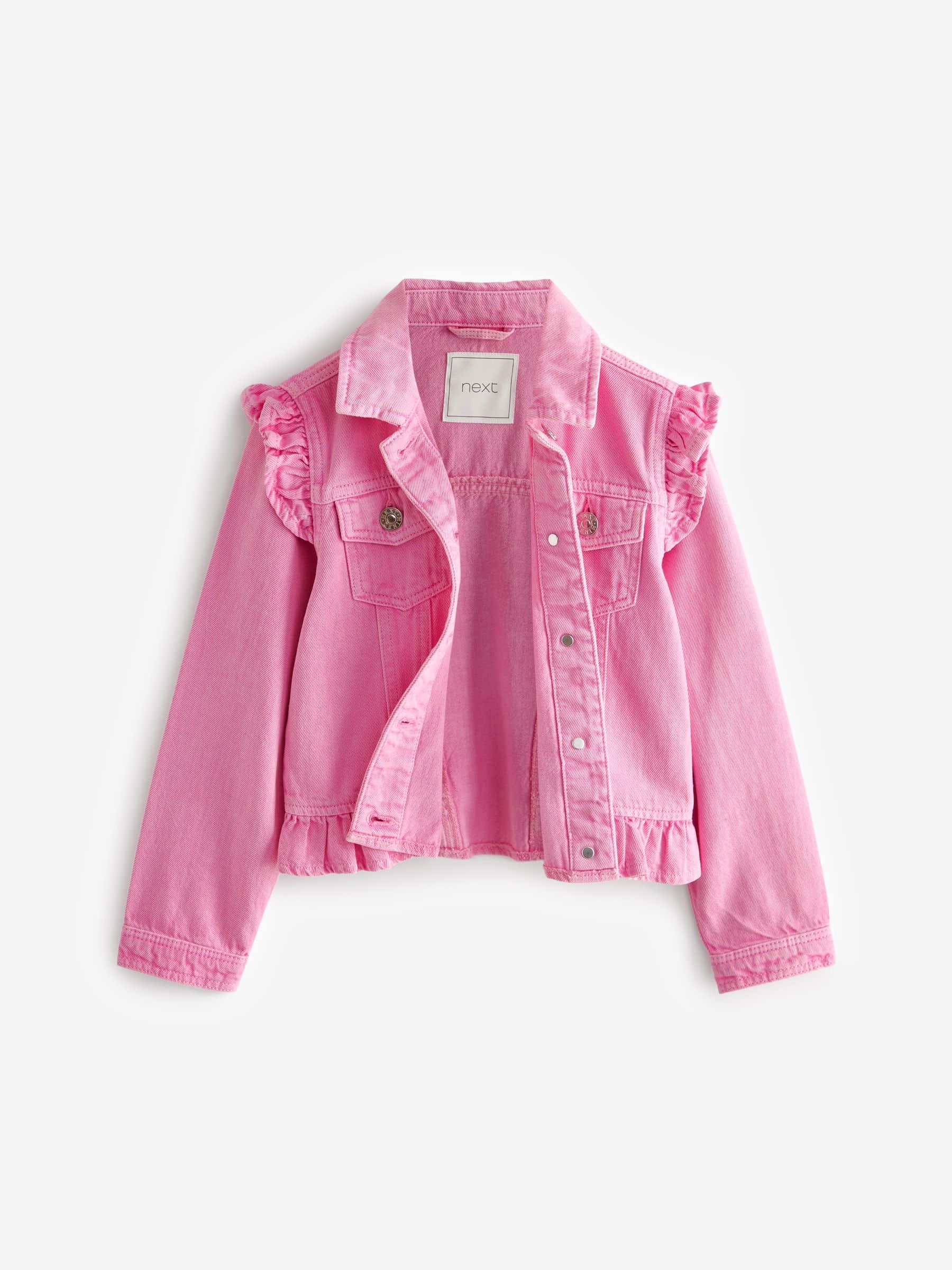 Buy Bright Pink 100 Cotton Frill Shoulder Denim Jacket 3 16yrs from Next Egypt