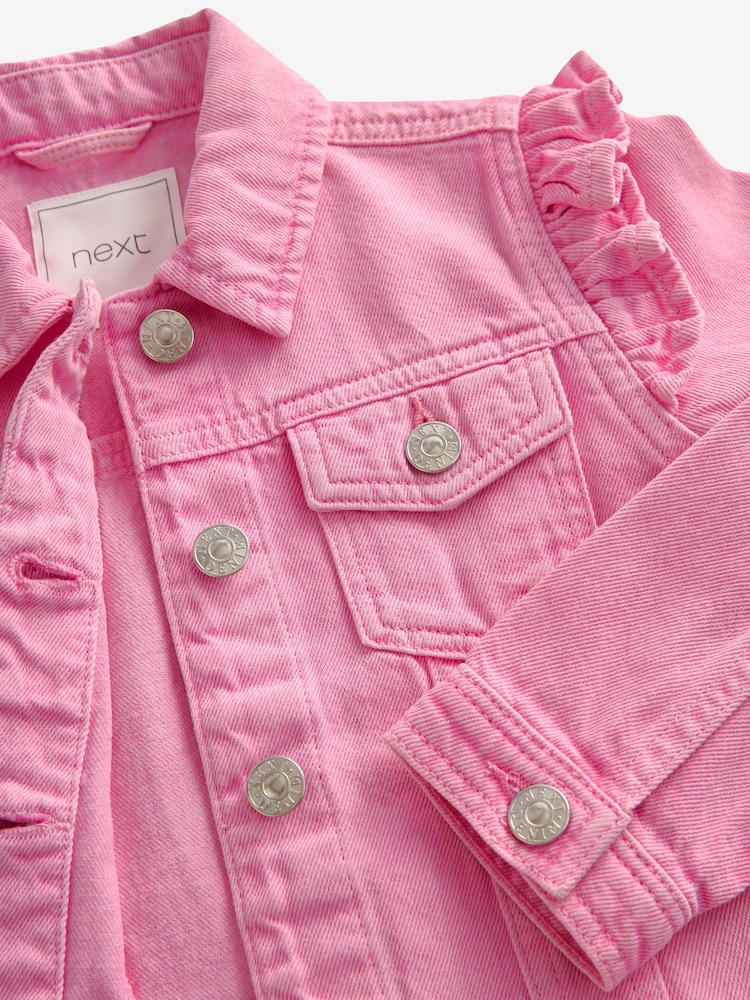 Bright Pink Frill Shoulder Denim Jacket (3-16yrs) - Image 8 of 8