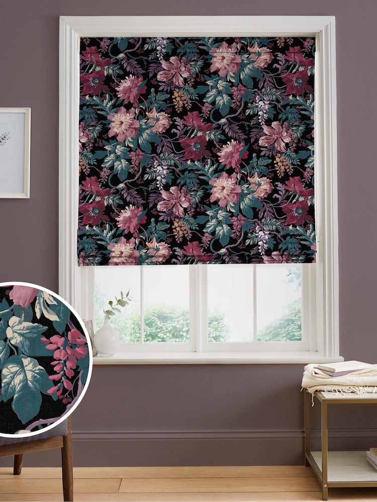 Graham & Brown Nightshade Purple Florenzia Made to Measure Roman 100% Cotton Blind - Image 1 of 6
