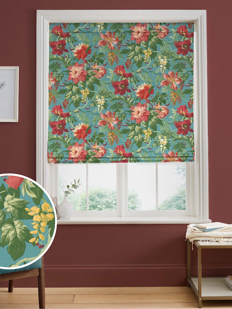 Graham & Brown Botanico Blue Florenzia Made to Measure Roman 100% Cotton Blind - Image 1 of 6