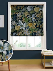 Graham & Brown Blue Glasshouse Flora Made to Measure Roman 100% Cotton Blind - Image 1 of 6