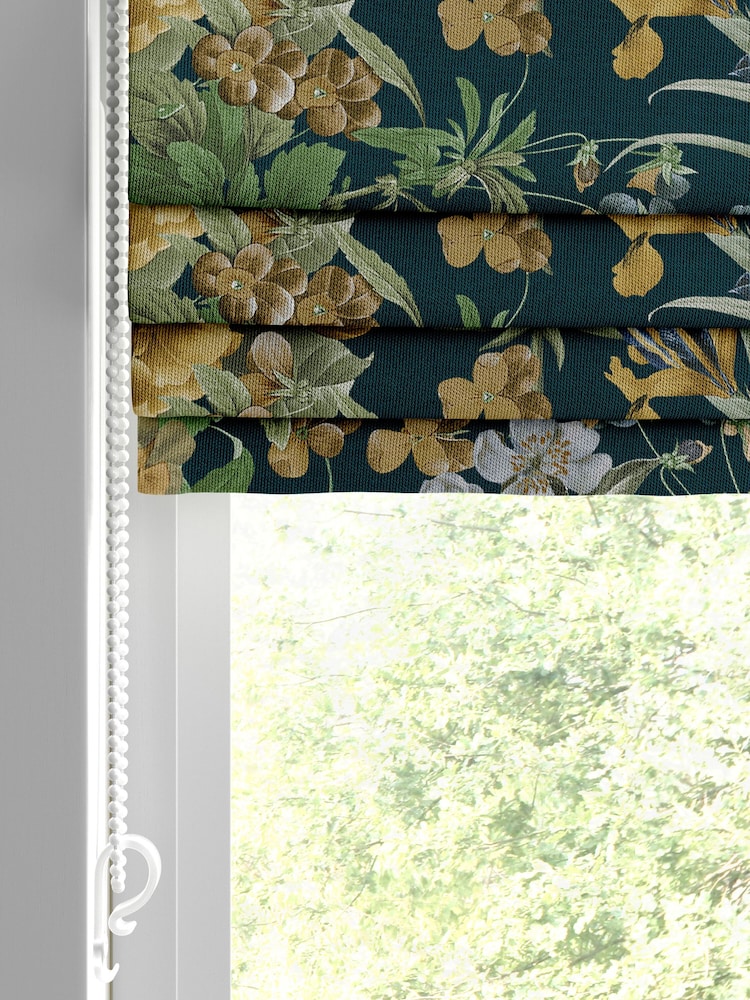 Graham & Brown Blue Glasshouse Flora Made to Measure Roman 100% Cotton Blind - Image 2 of 6
