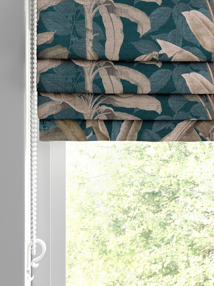 Graham & Brown Teal Blue Borneo Made to Measure Roman 100% Cotton Blind - Image 2 of 6
