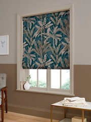 Graham & Brown Teal Blue Borneo Made to Measure Roman 100% Cotton Blind - Image 5 of 6