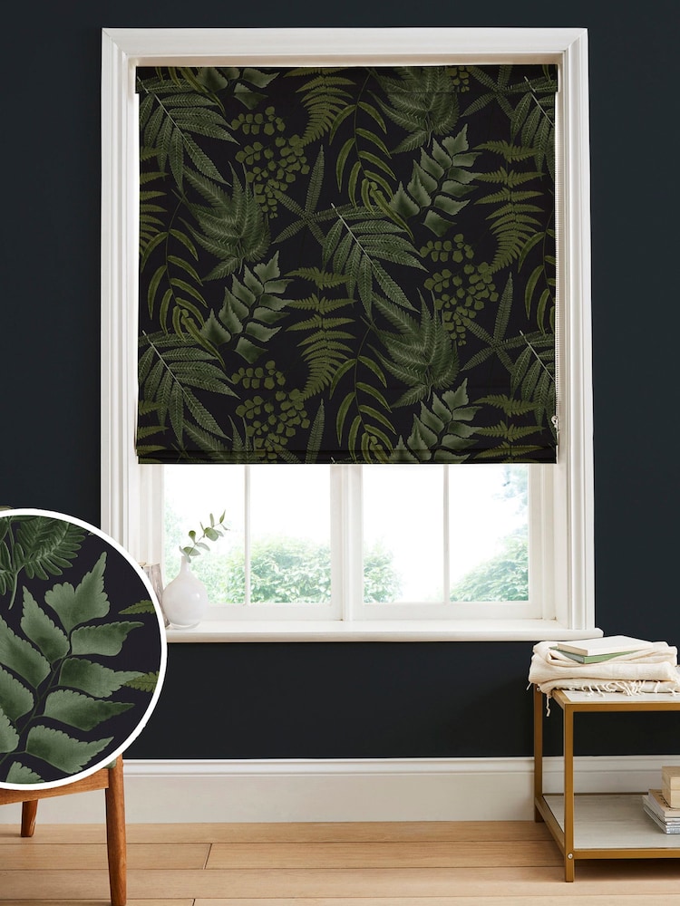 Graham & Brown Black Midsummer Fern Made to Measure Roman 100% Cotton Blind - Image 1 of 6