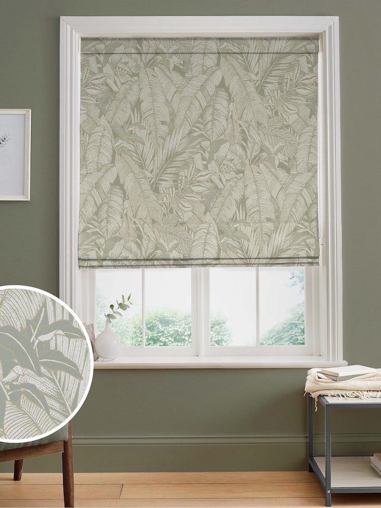 Graham & Brown Sage Green Paradys Made to Measure Roman 100% Cotton Blind - Image 1 of 6