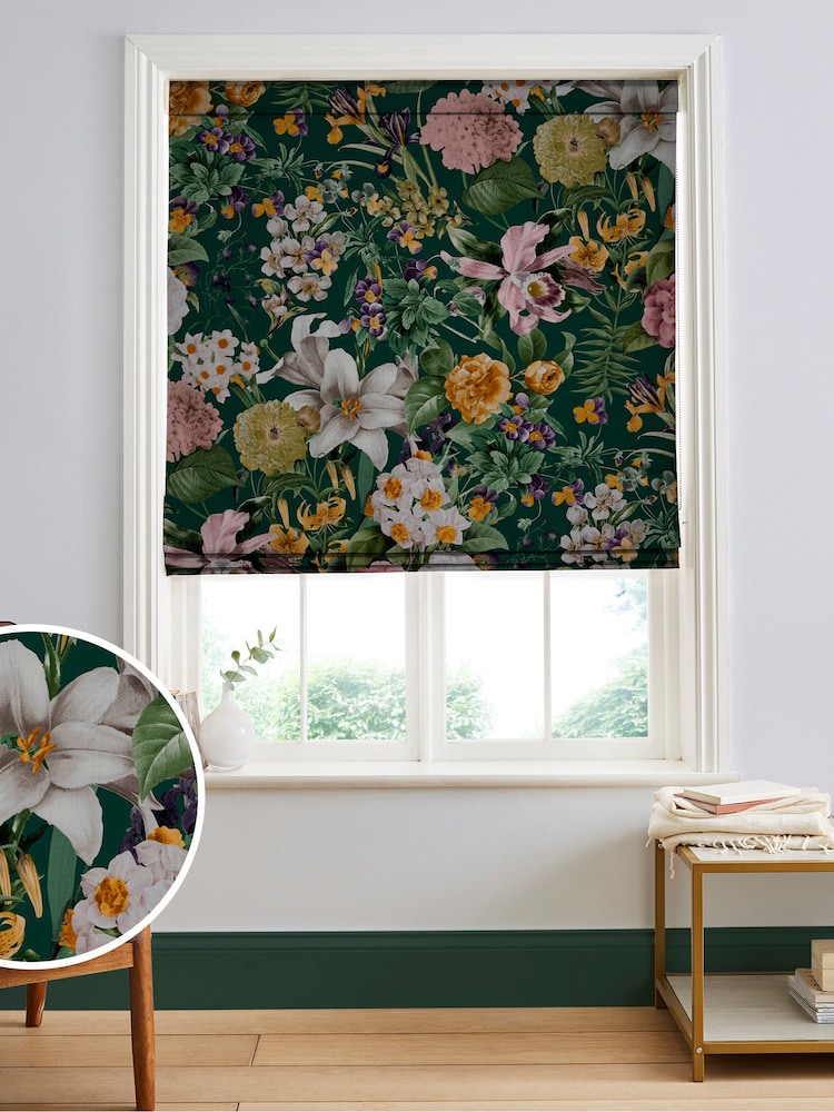 Graham & Brown Emerald Green Glasshouse Flora Made to Measure Roman 100% Cotton Blind - Image 1 of 6