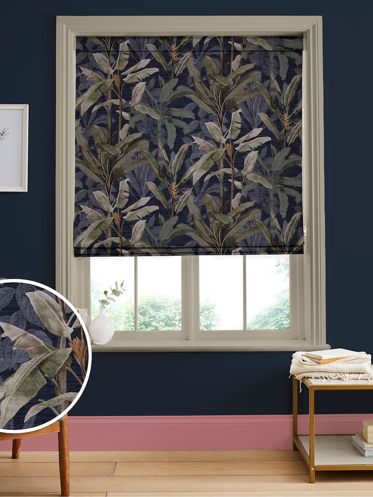 Graham & Brown Midnight Blue Borneo Made to Measure Roman 100% Cotton Blind - Image 1 of 6
