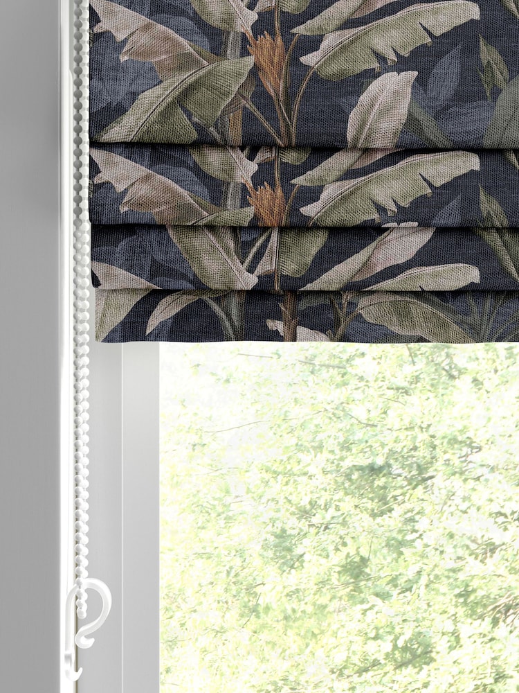 Graham & Brown Midnight Blue Borneo Made to Measure Roman 100% Cotton Blind - Image 2 of 6