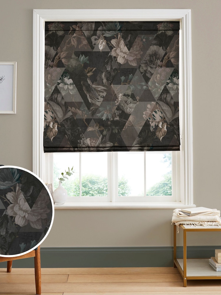 Graham & Brown Moonstone Black Timepiece Made to Measure Roman 100% Cotton Blind - Image 1 of 6