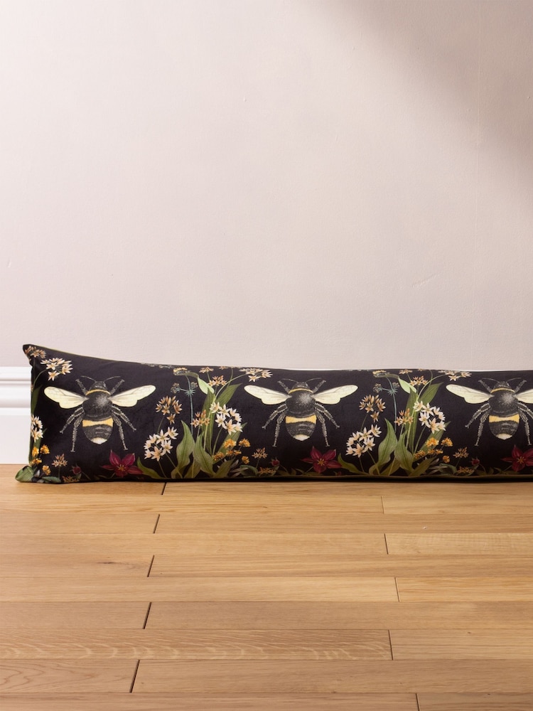 Wylder Black Midnight Garden Bee Printed Velvet Draught Excluder - Image 1 of 2