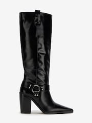 Mint Velvet Black Leather Buckle Boots - Image 1 of 3